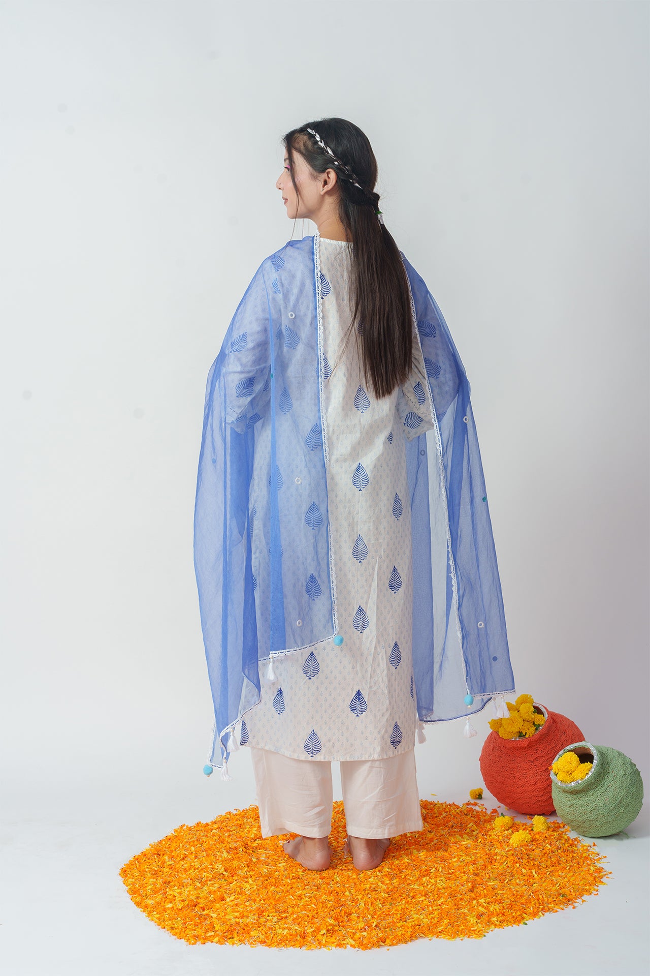 Bicolor Pineapple Lily block kurta set