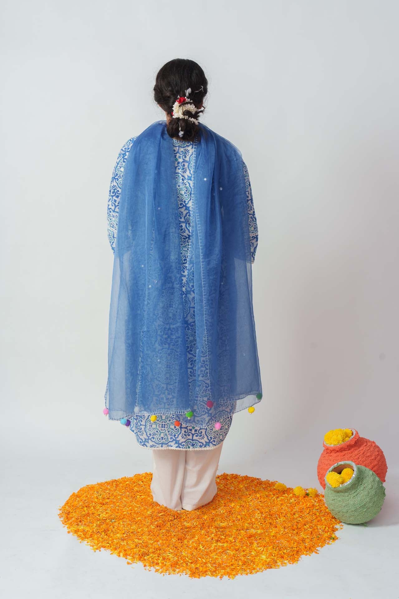 Blue potery block kurta set