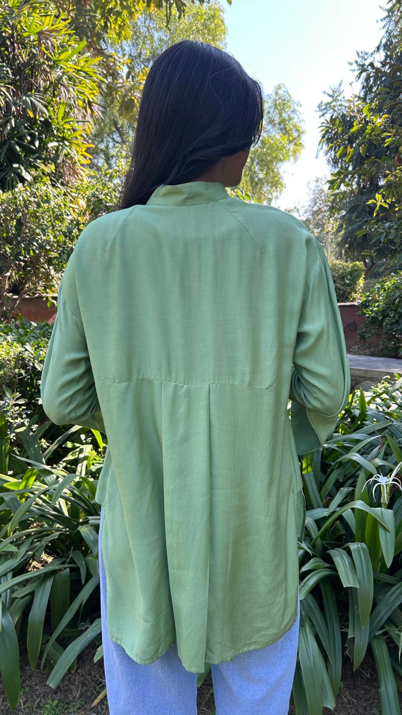 Green SOLID EMBROIDERED OVERSIZE SHIRT