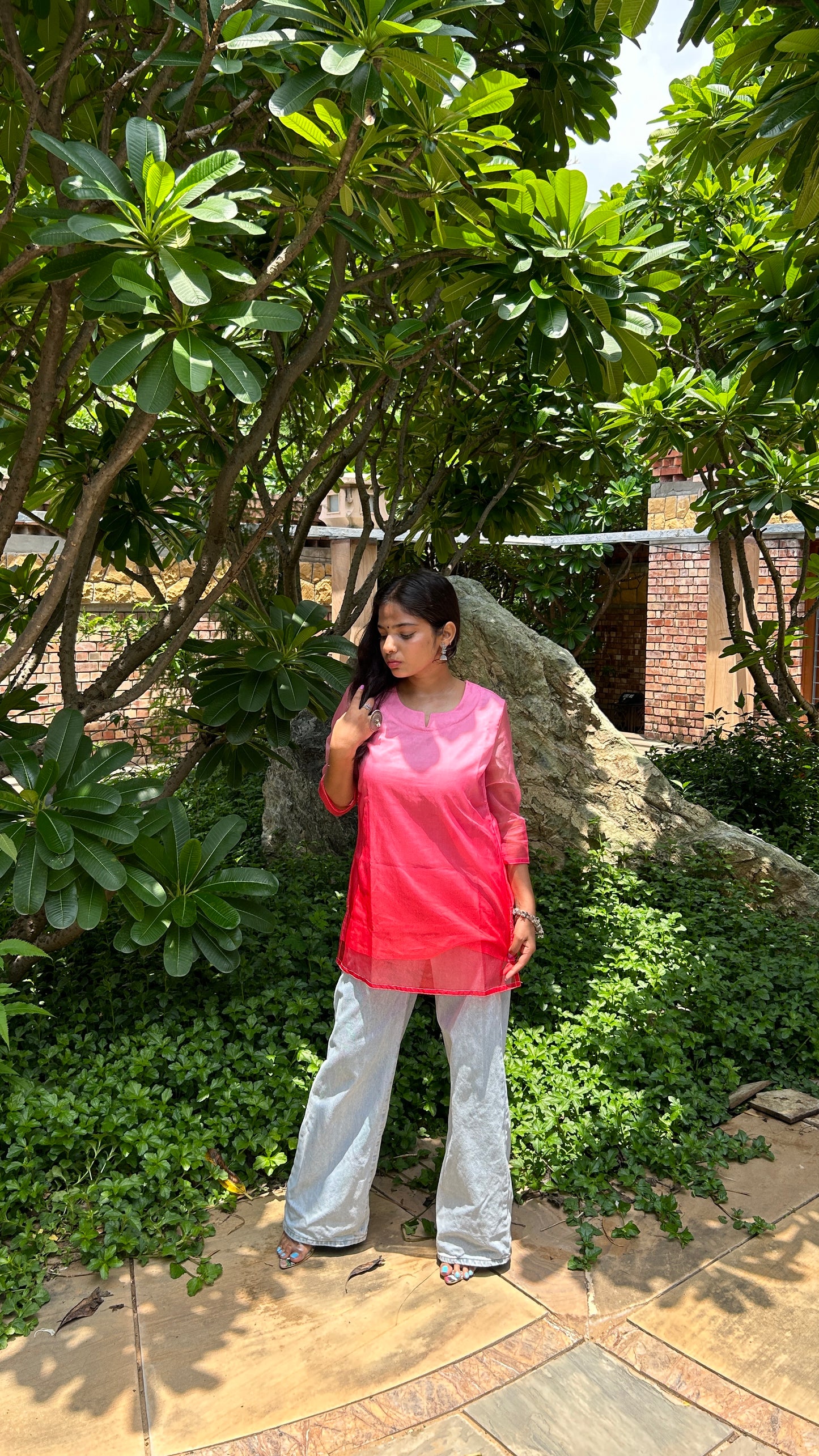RED OMBRE SHORT KURTI
