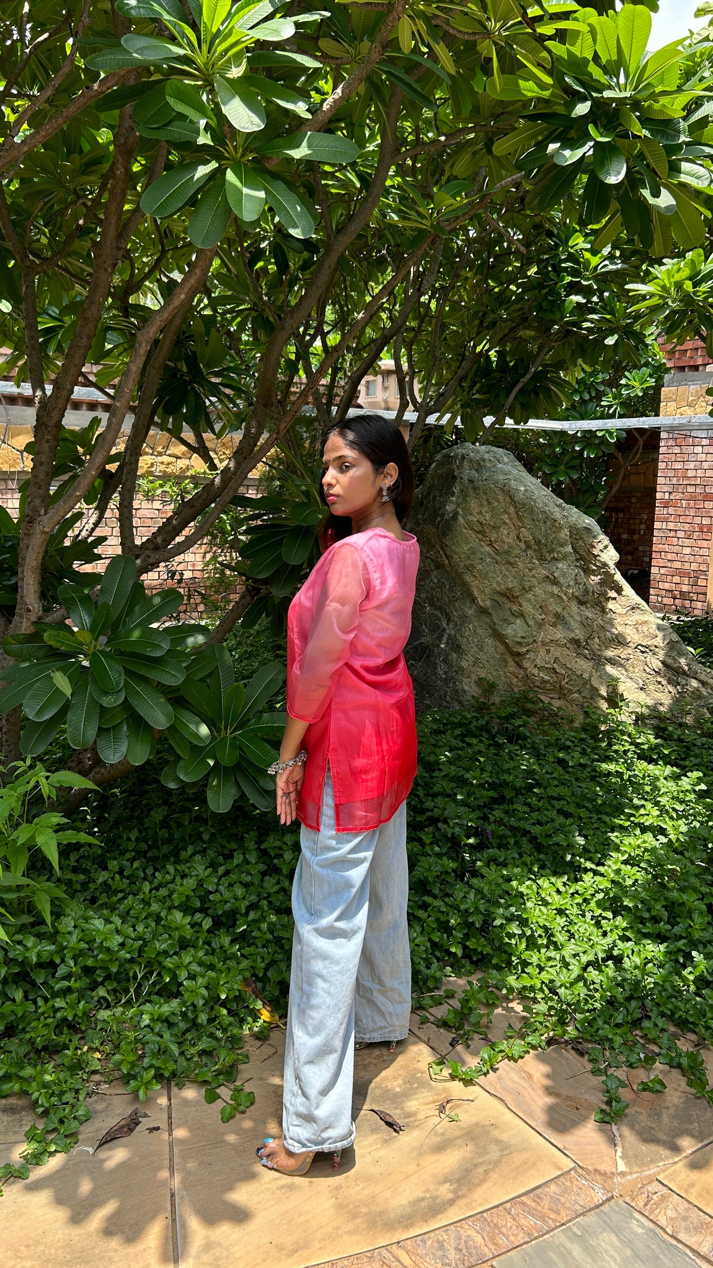 RED OMBRE SHORT KURTI