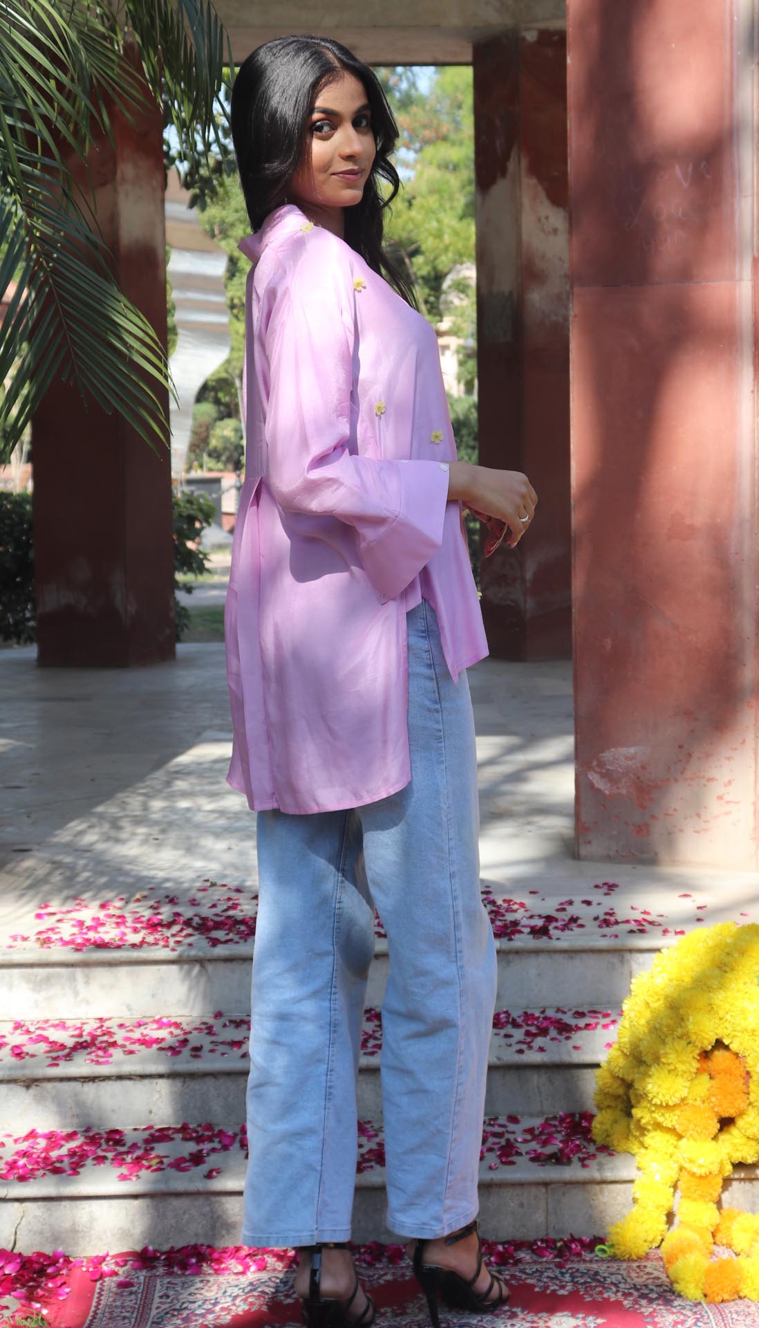 Purple SOLID EMBROIDERED OVERSIZE SHIRT
