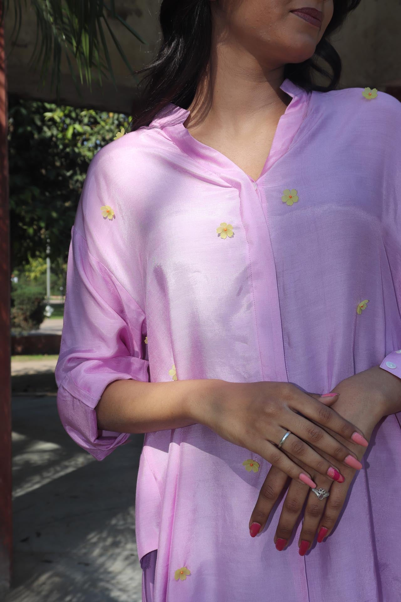 Purple SOLID EMBROIDERED OVERSIZE SHIRT