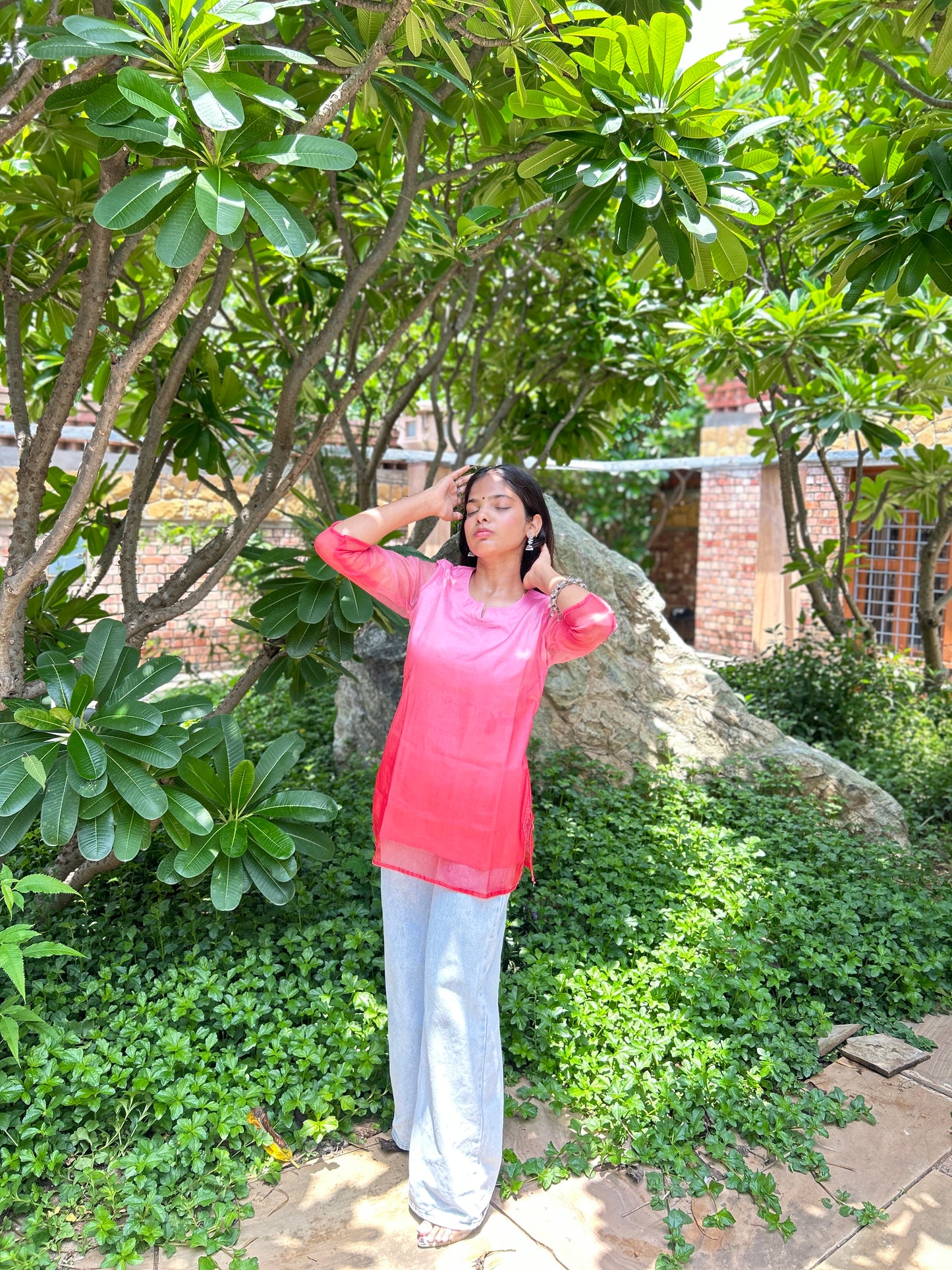 RED OMBRE SHORT KURTI