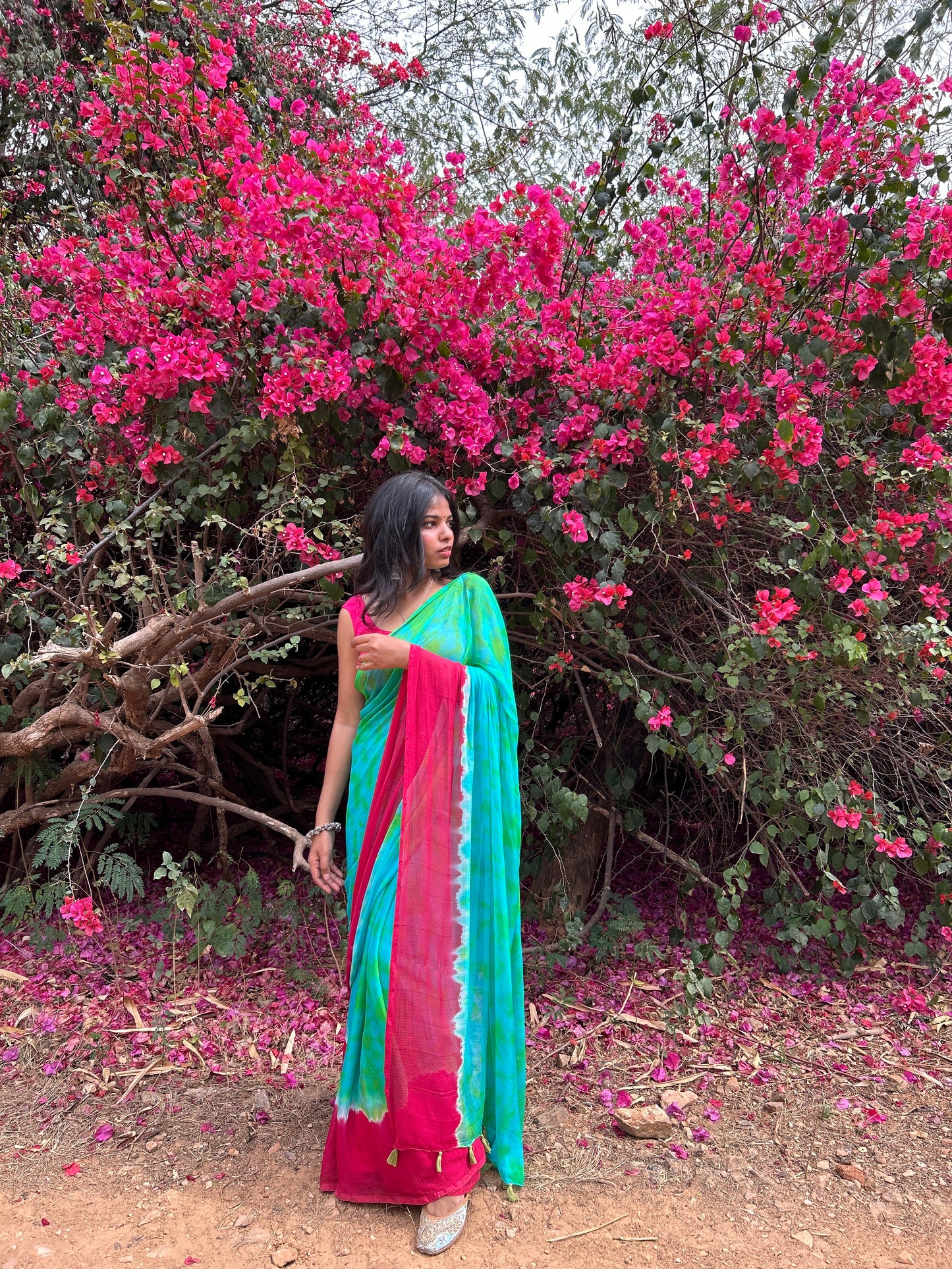 DARK GREEN chiffon tie&dye saree