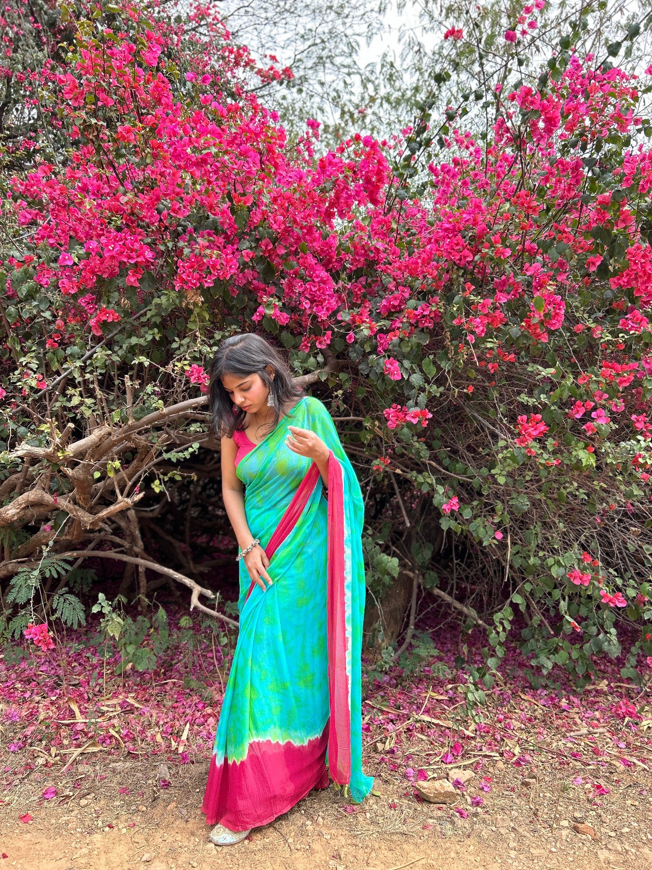 DARK GREEN chiffon tie&dye saree