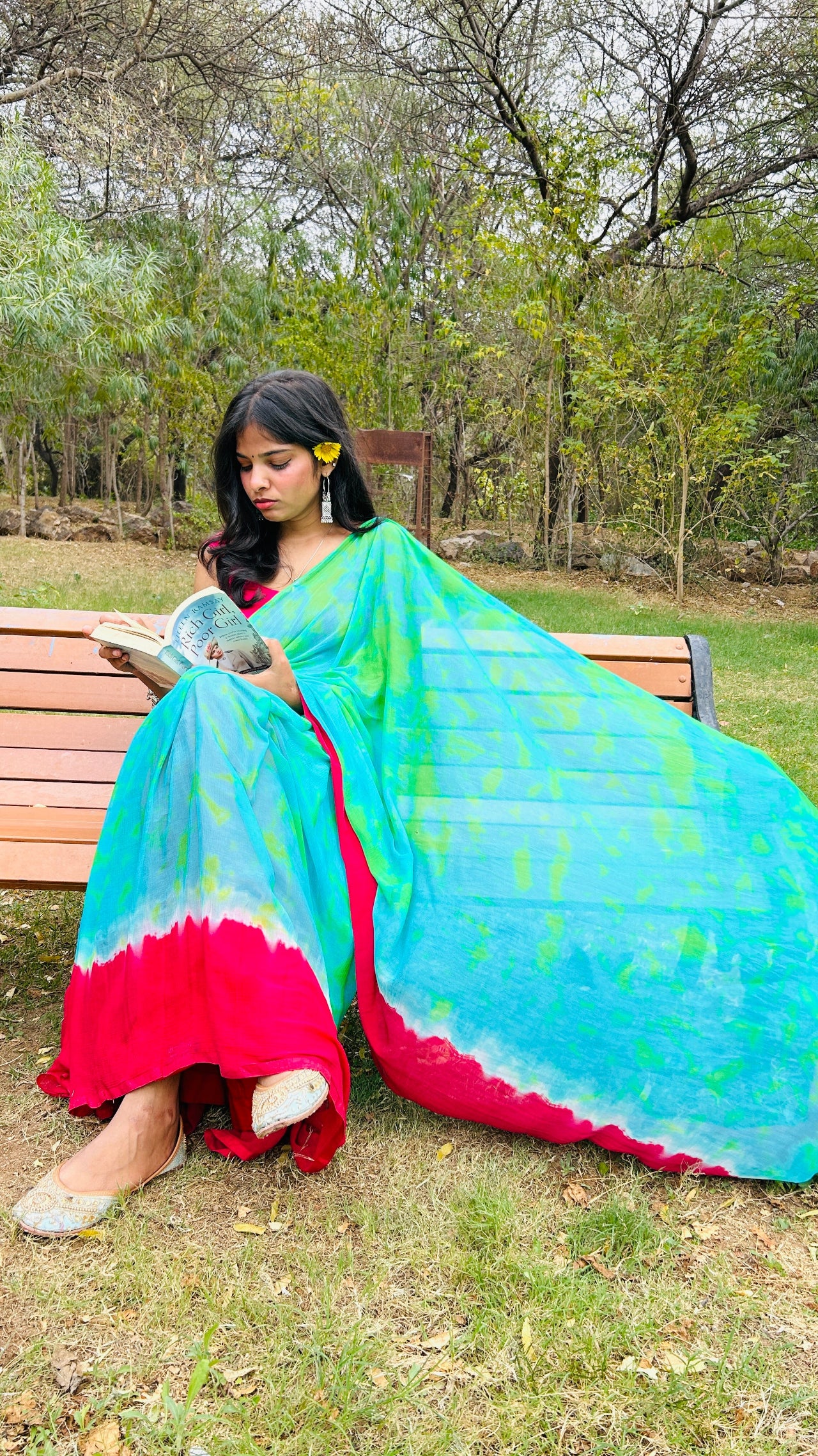 DARK GREEN chiffon tie&dye saree