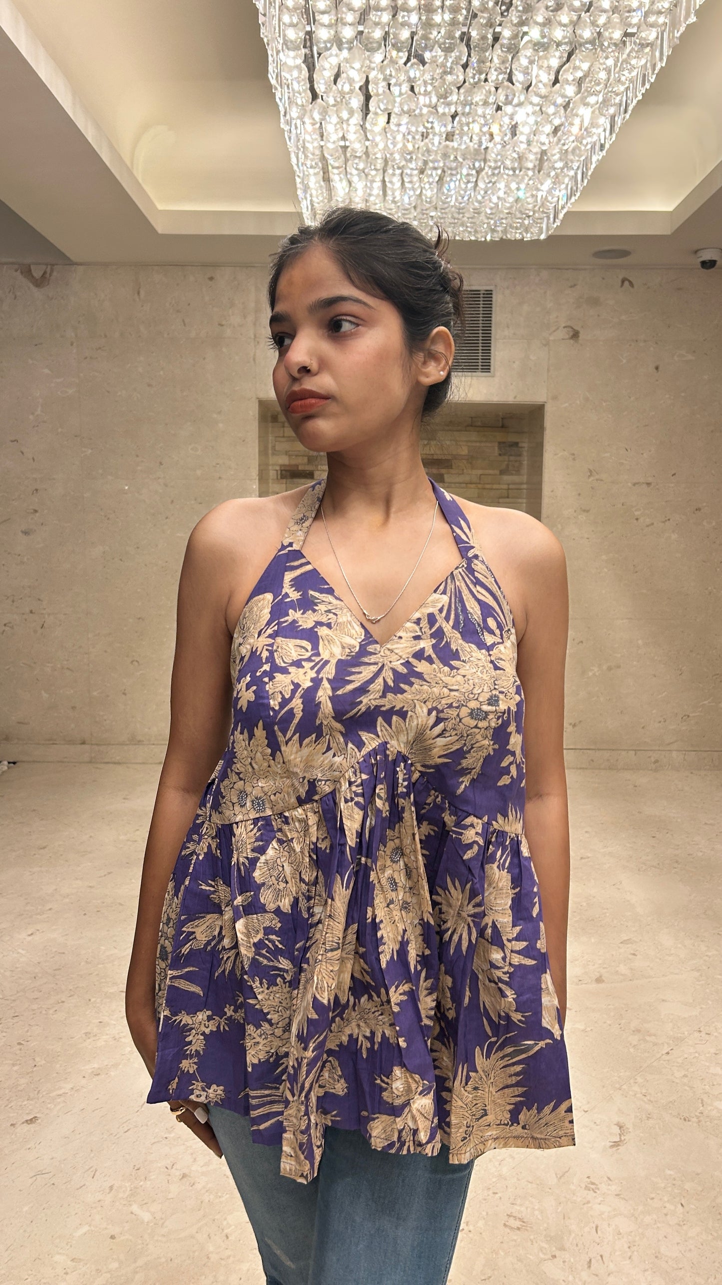 Purple screen printed short top