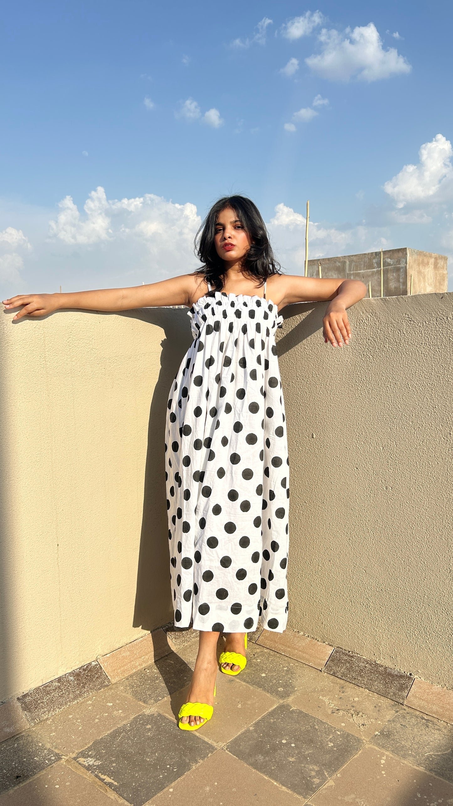 Black polka dot dress