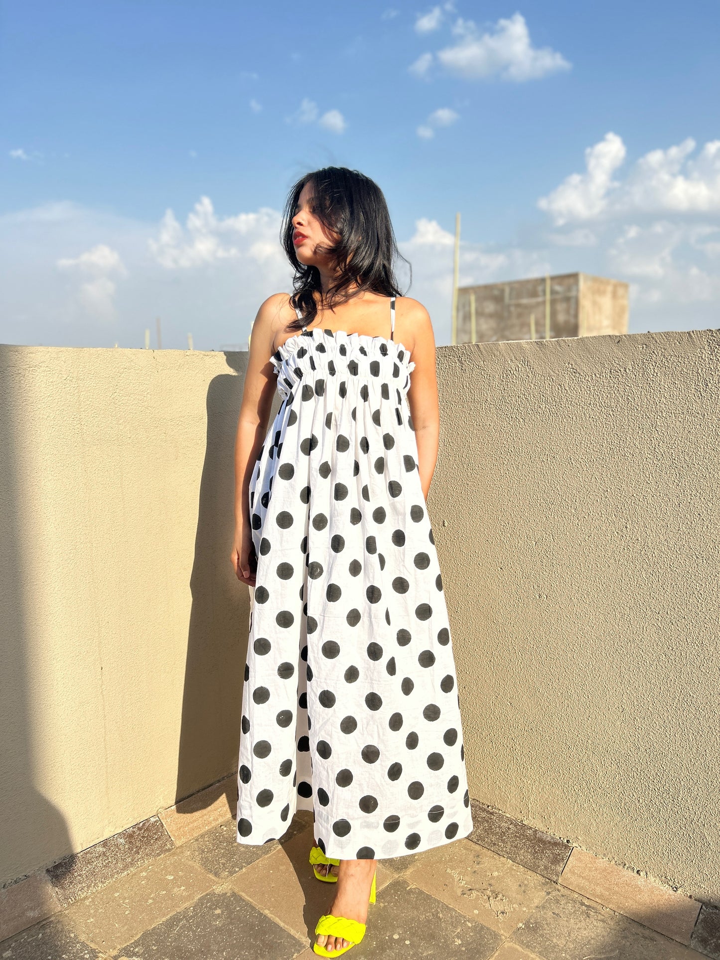 Black polka dot dress