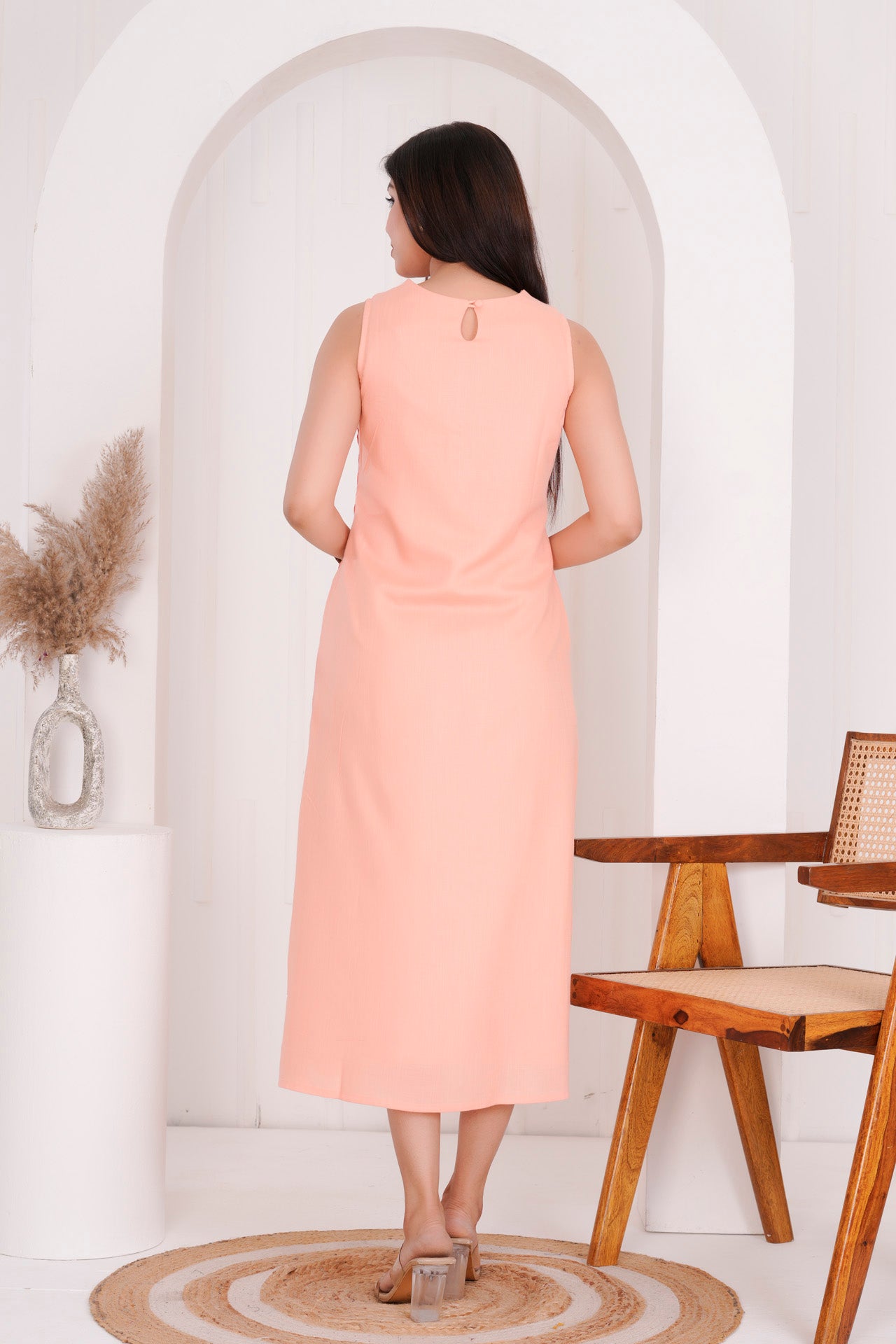 PEACH SHIFT LONG DRESS