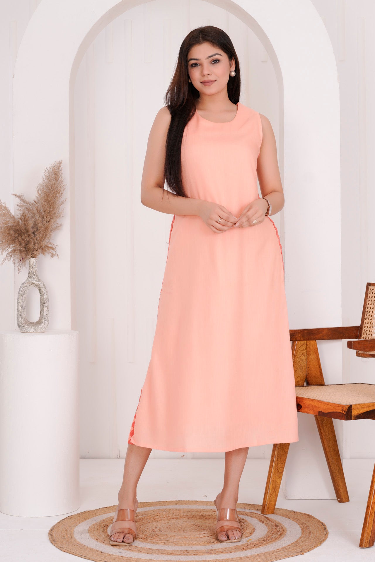 PEACH SHIFT LONG DRESS