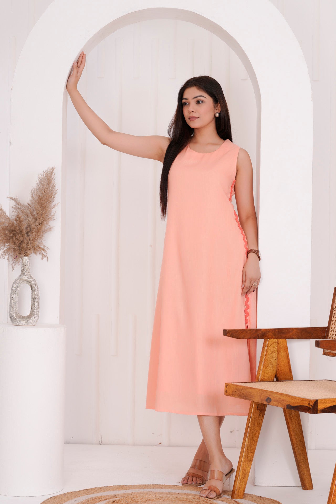 PEACH SHIFT LONG DRESS