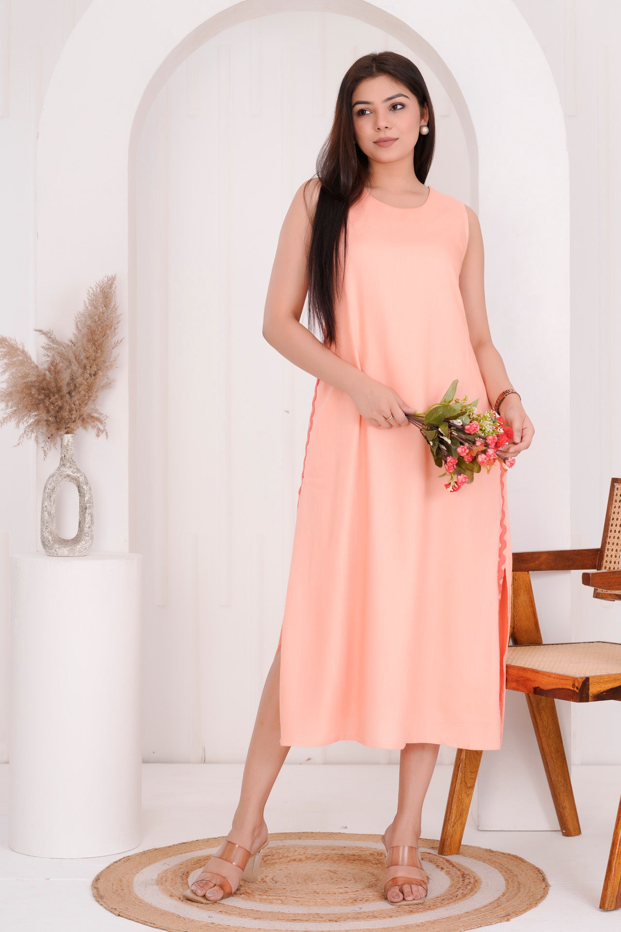 PEACH SHIFT LONG DRESS