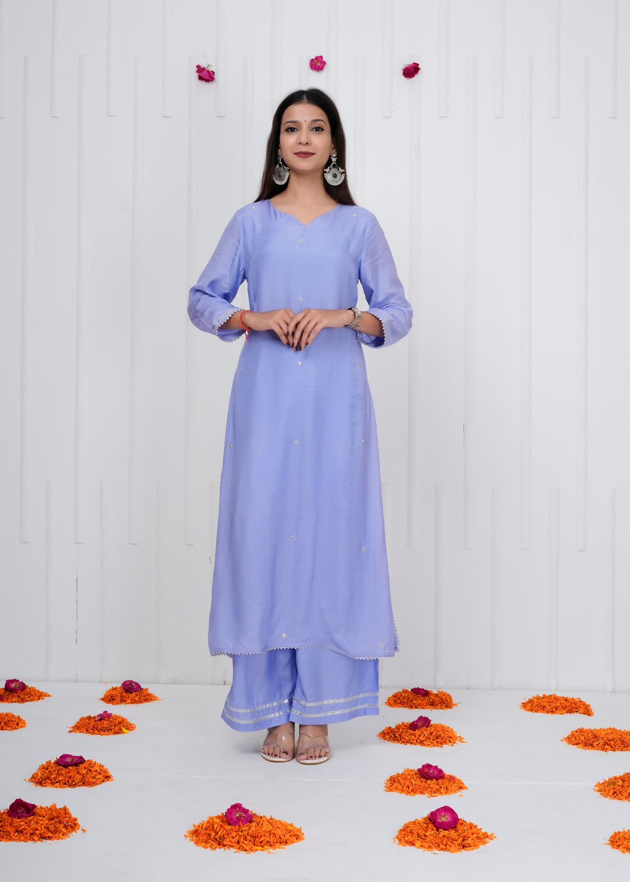 Lavender Muslin Co-ord Set with Kurta & straight pant