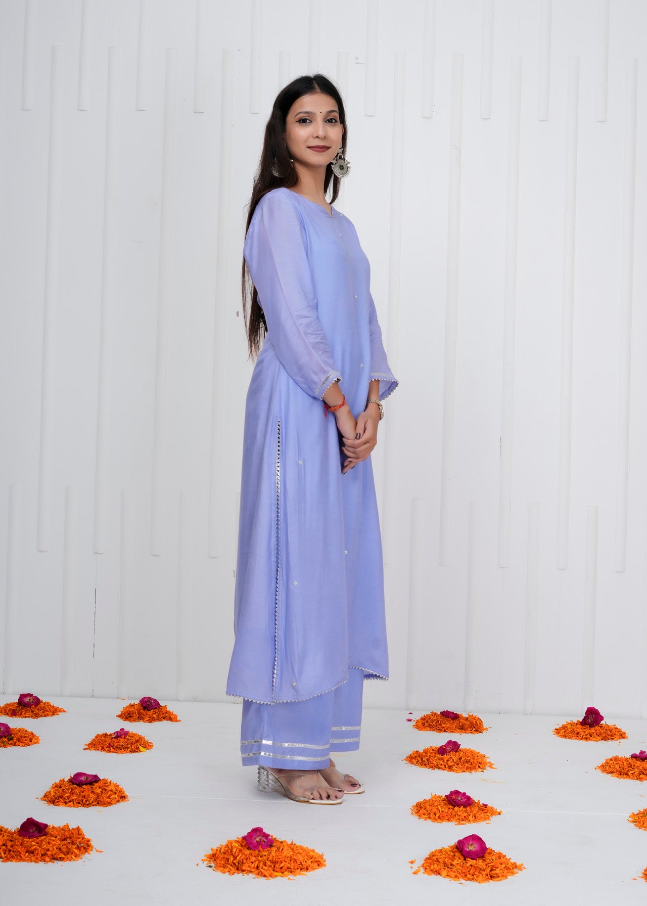 Lavender Muslin Co-ord Set with Kurta & straight pant