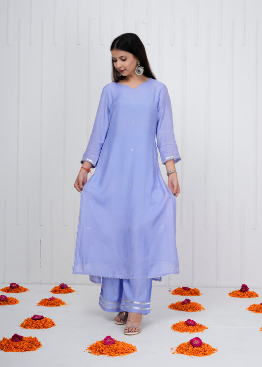 Lavender Muslin Co-ord Set with Kurta & straight pant