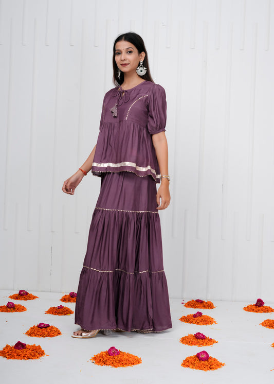 Orange Muslin Co-ord Set with Tiered Skirt & Peplum Top