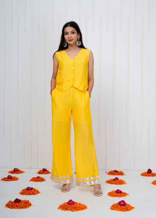 Yellow Waistcoat & Straight Pants Co-ord Set