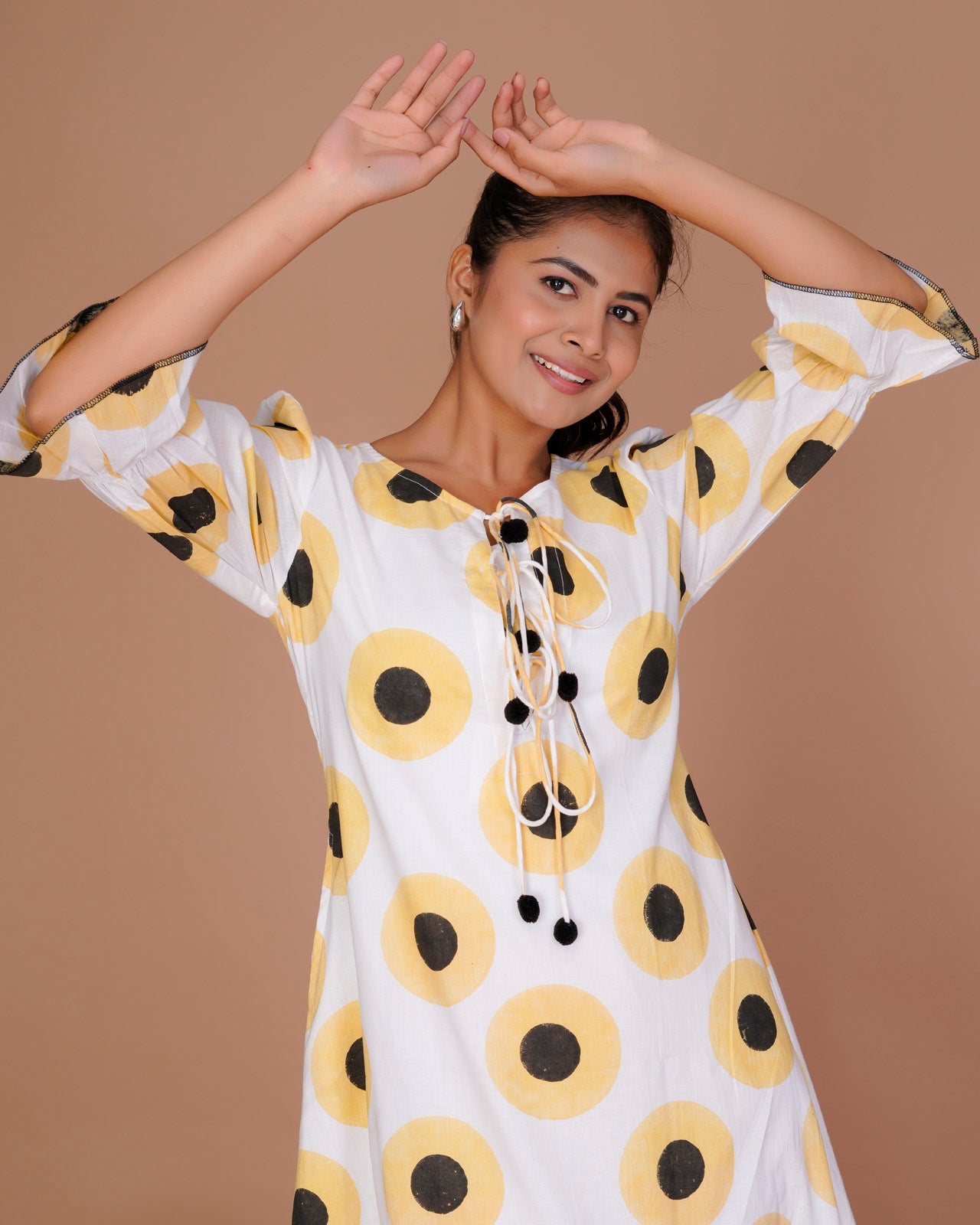 SUNFLOWER POLKA PRINT LONG DRESS