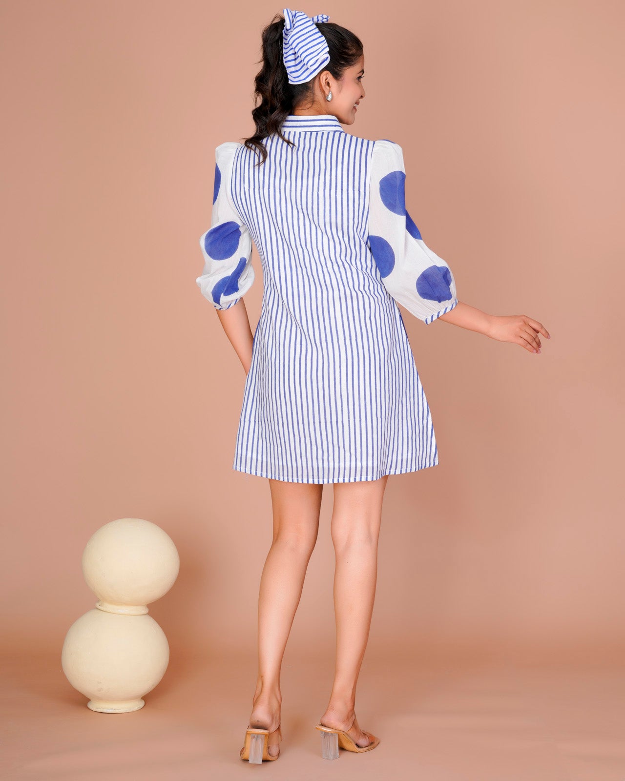 BLACK POLKA PRINT SHORT DRESS