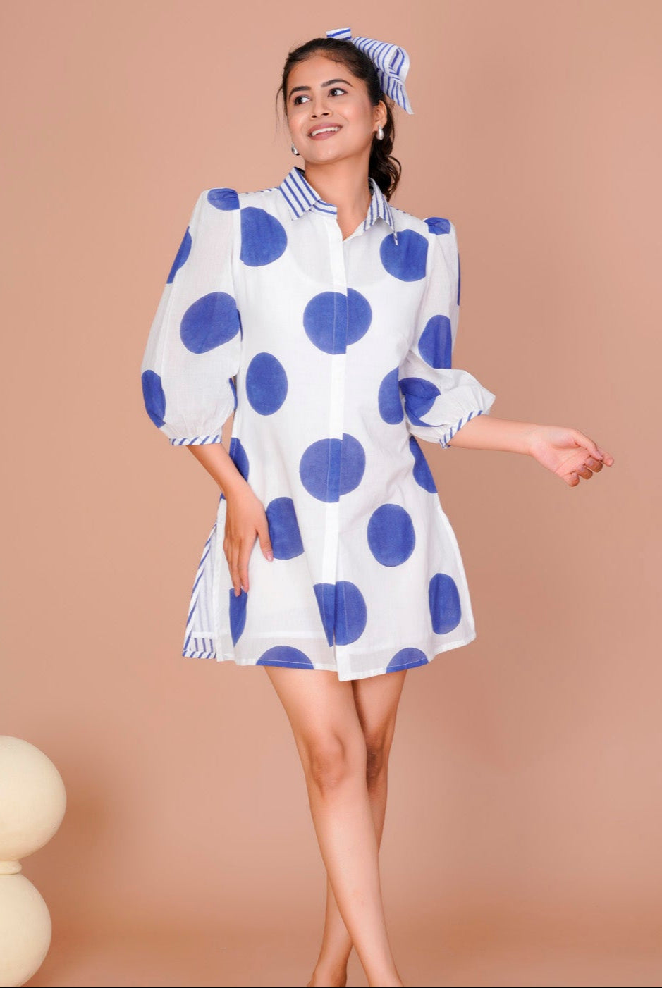 BLACK POLKA PRINT SHORT DRESS