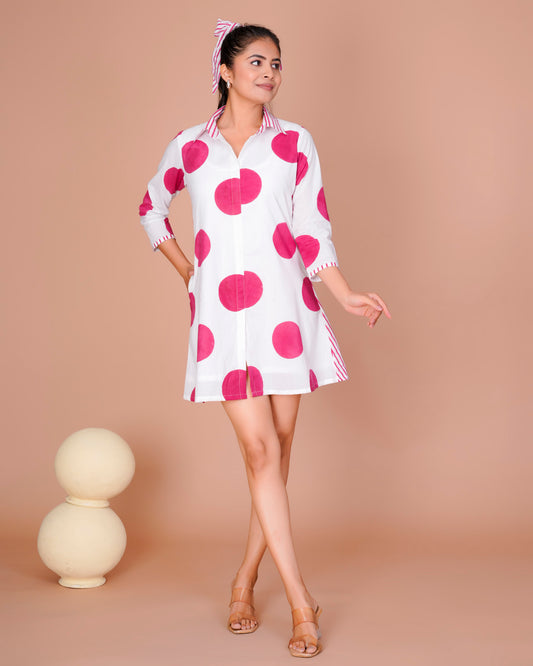 PINK POLKA PRINT SHORT DRESS