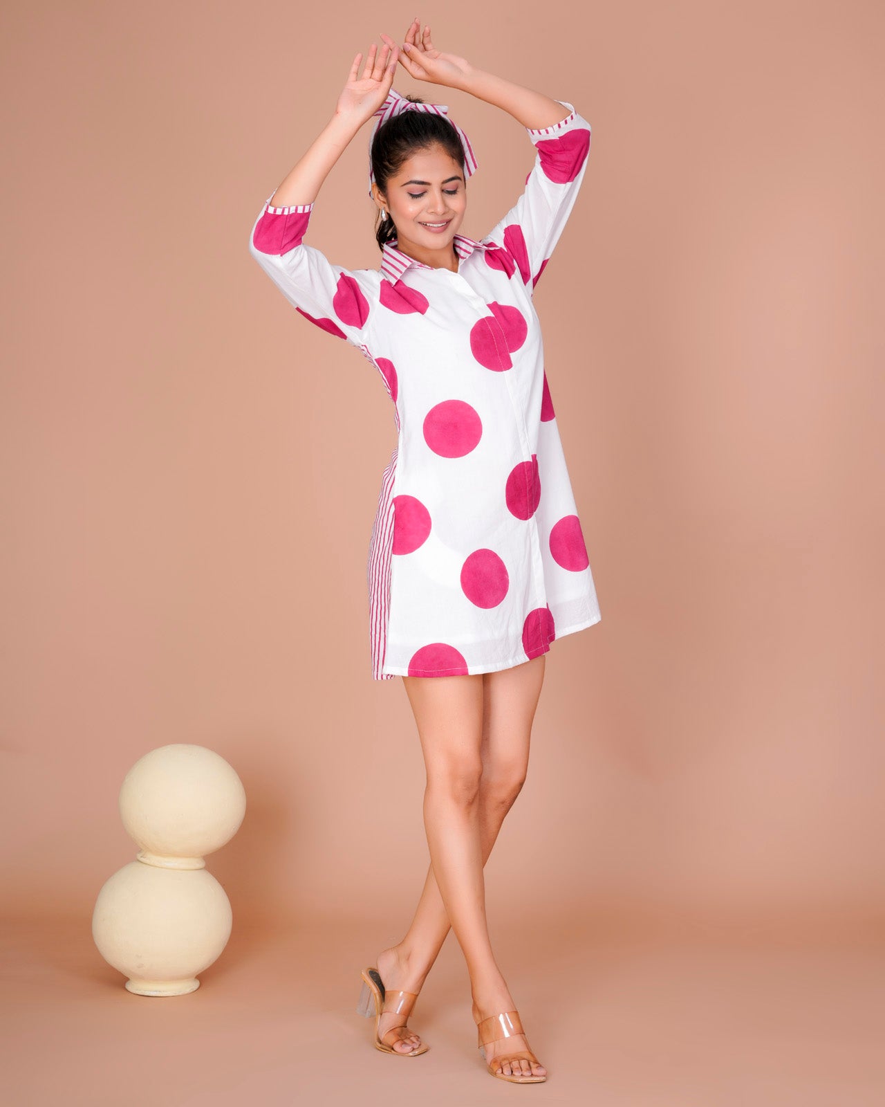 PINK POLKA PRINT SHORT DRESS