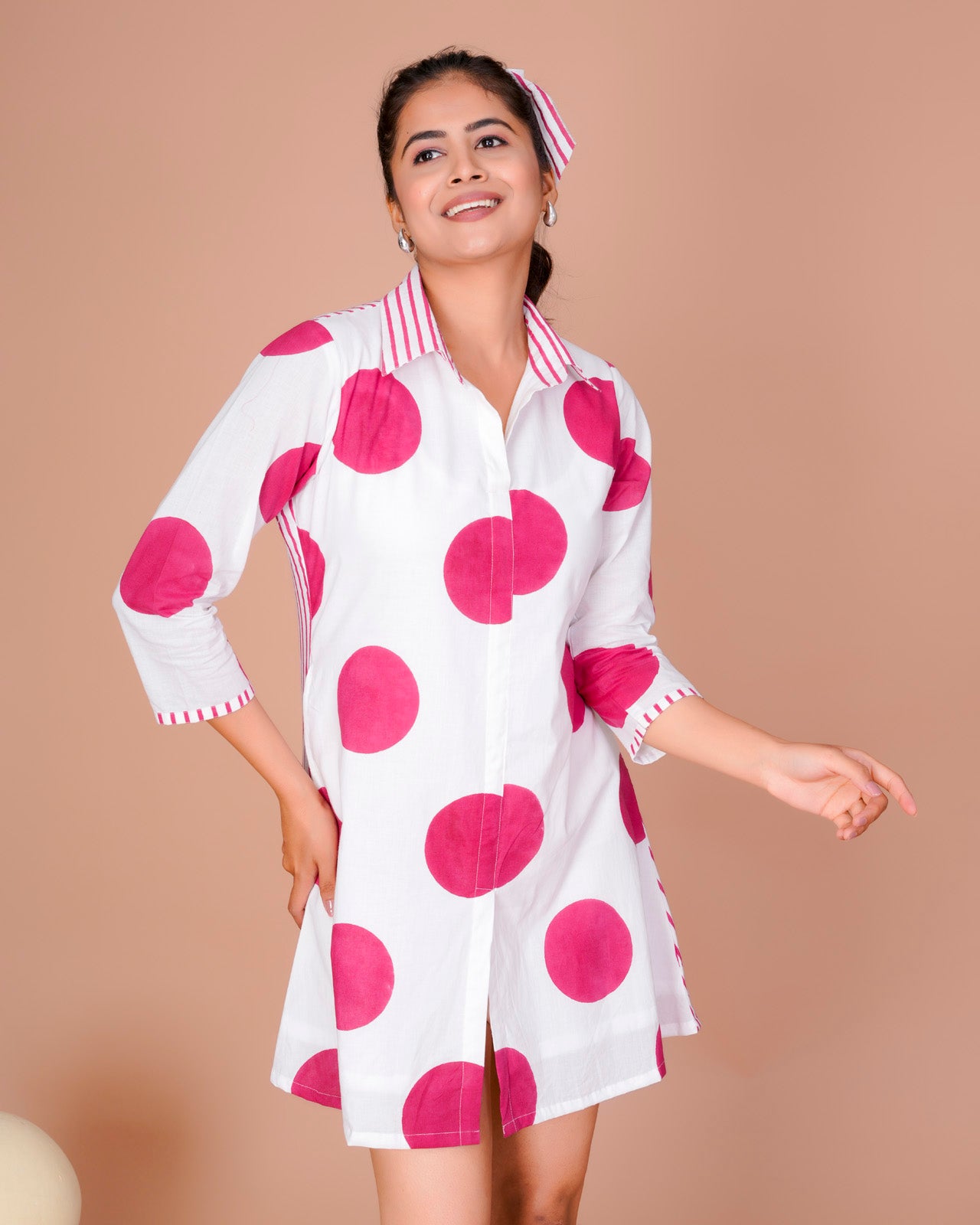PINK POLKA PRINT SHORT DRESS