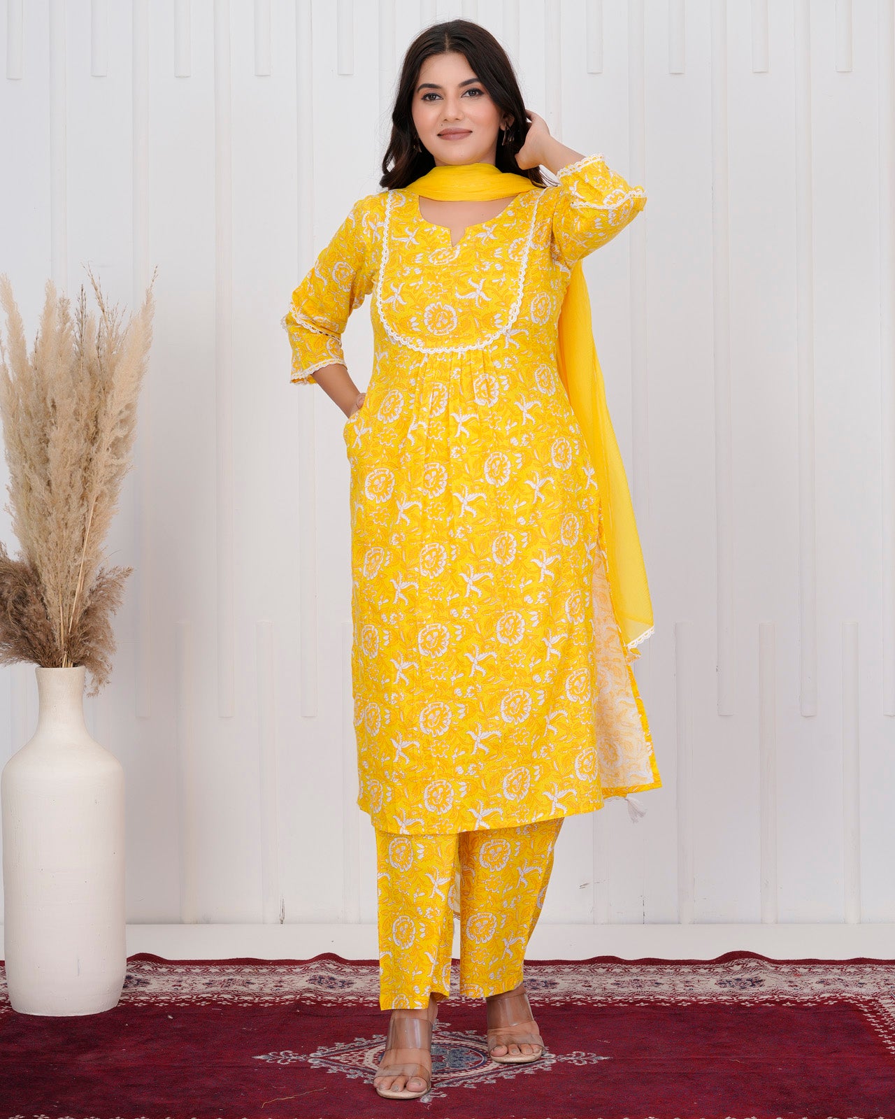 Yellow Cotton kurta Set
