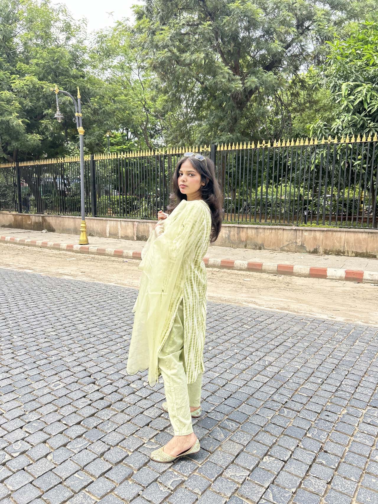 Light green & mustrad tie&dye kurta set