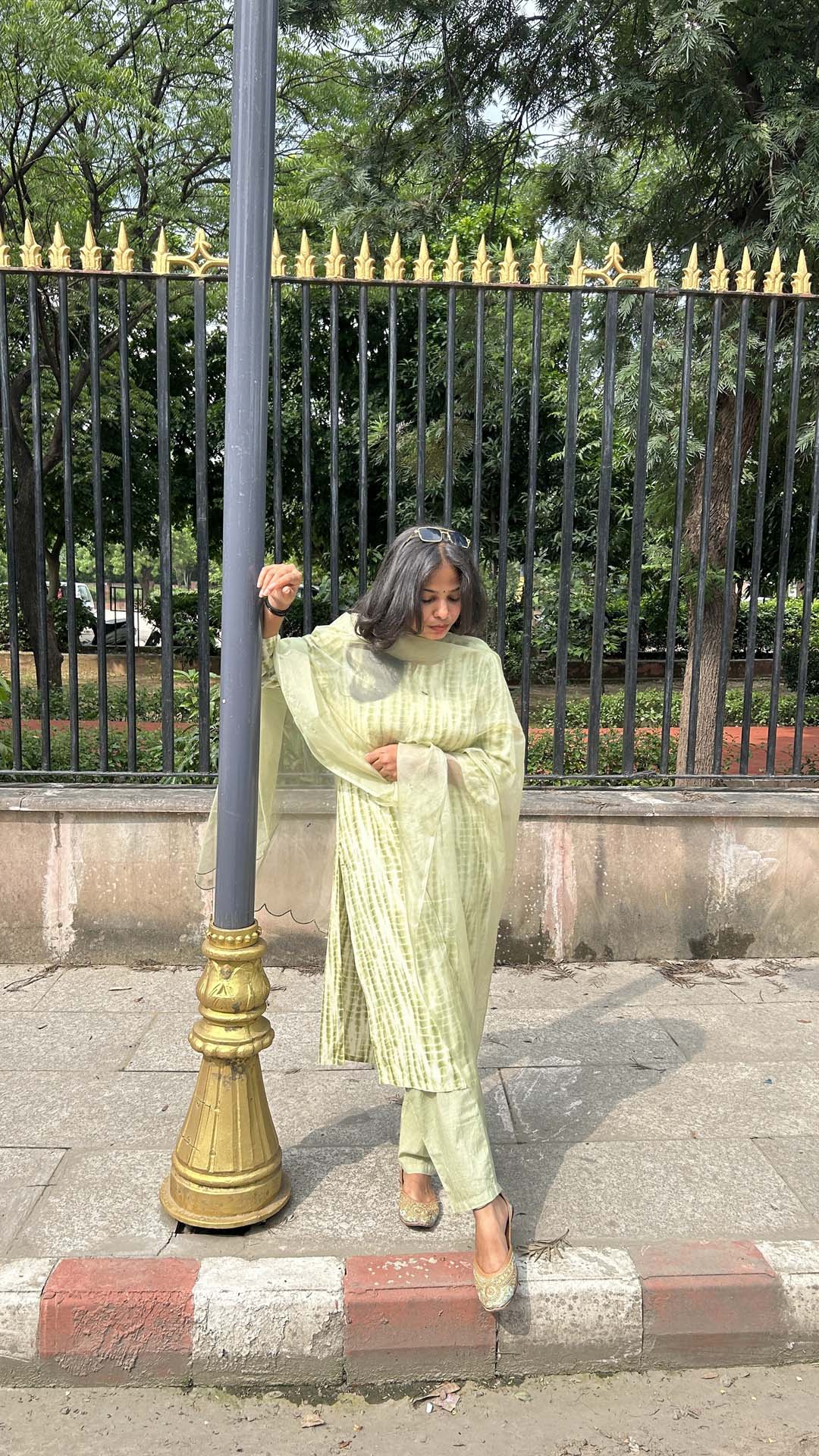 Light green & mustrad tie&dye kurta set