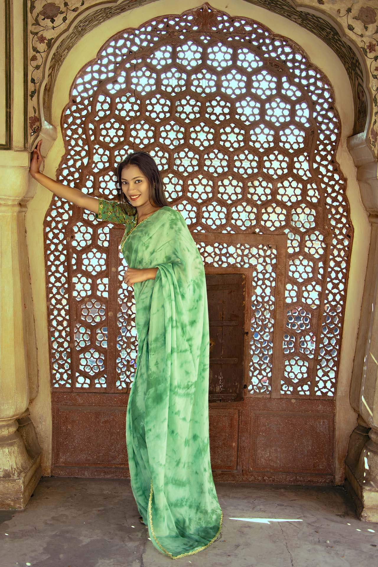 GREEN tie&dye saree
