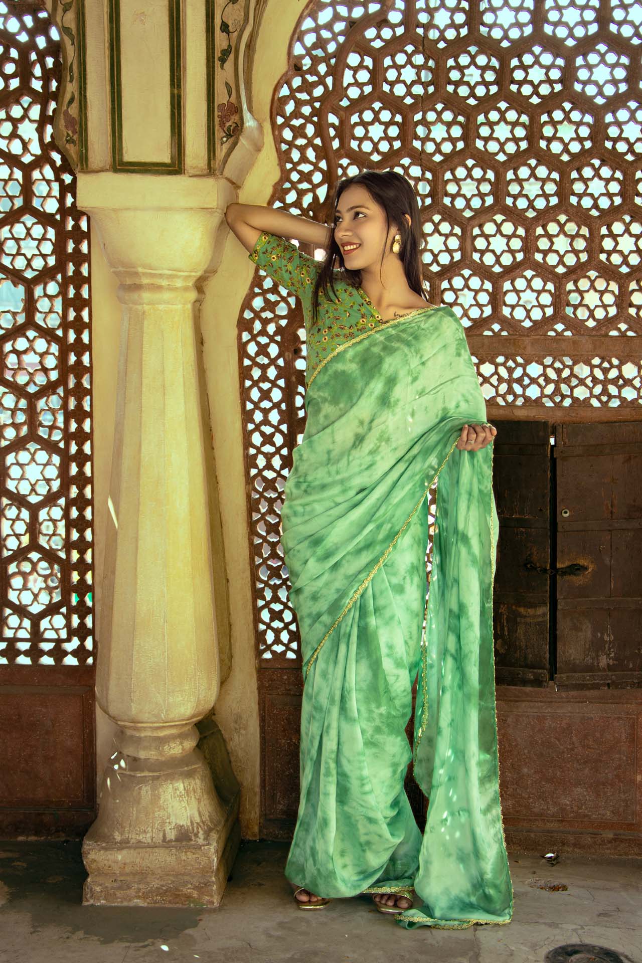 GREEN tie&dye saree