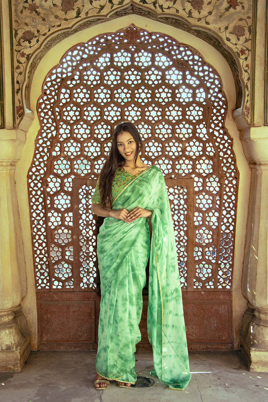 GREEN tie&dye saree