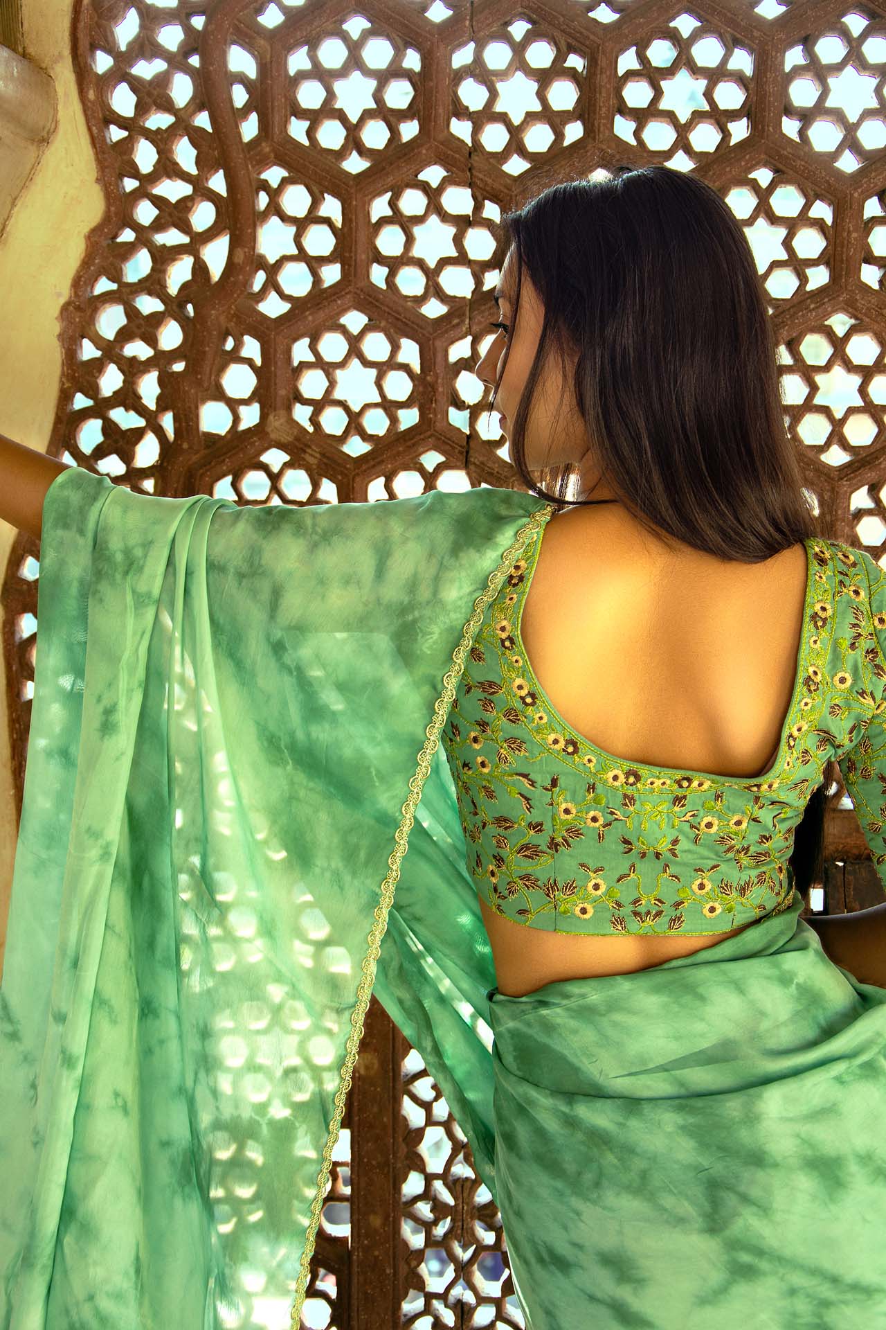 GREEN tie&dye saree