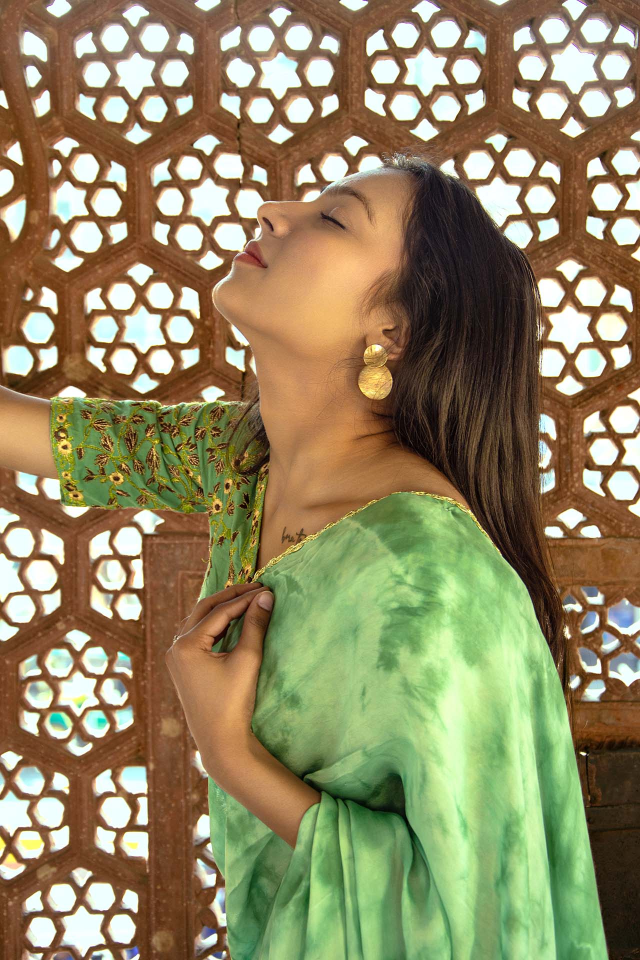 GREEN tie&dye saree