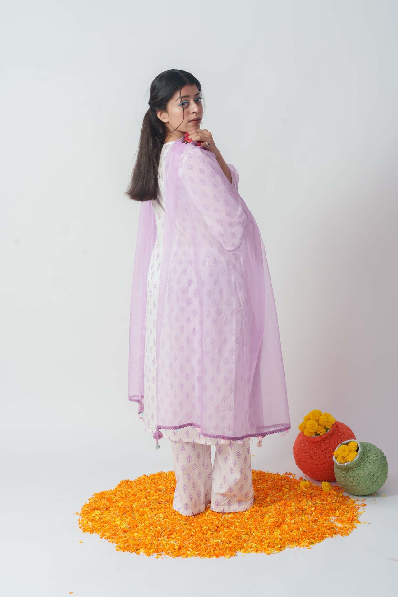 Purple Aster block kurta set