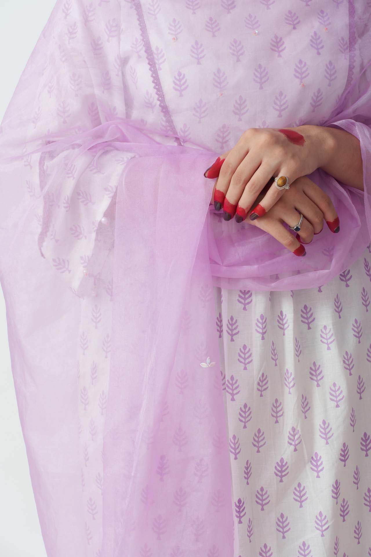 Purple Aster block kurta set
