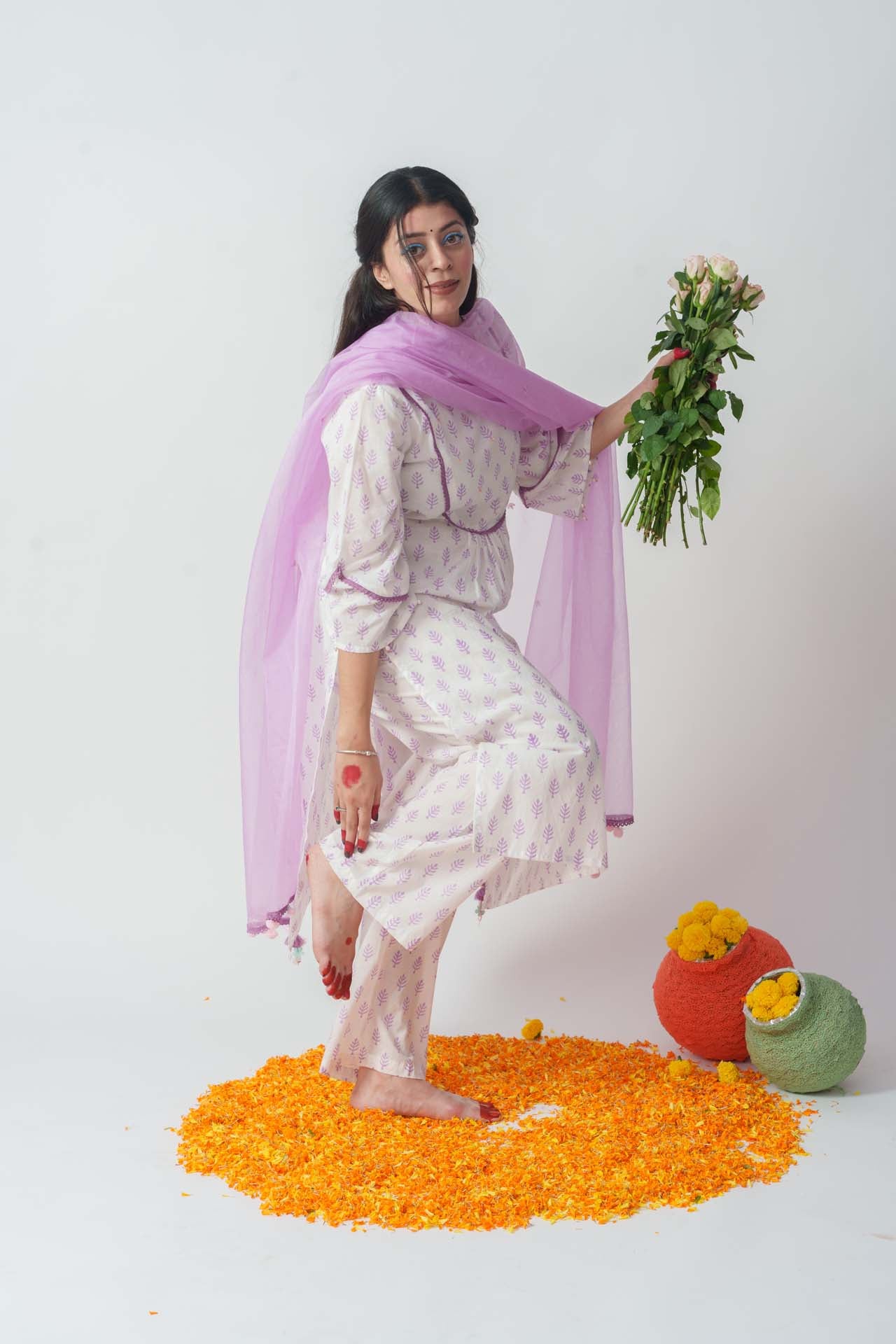Purple Aster block kurta set