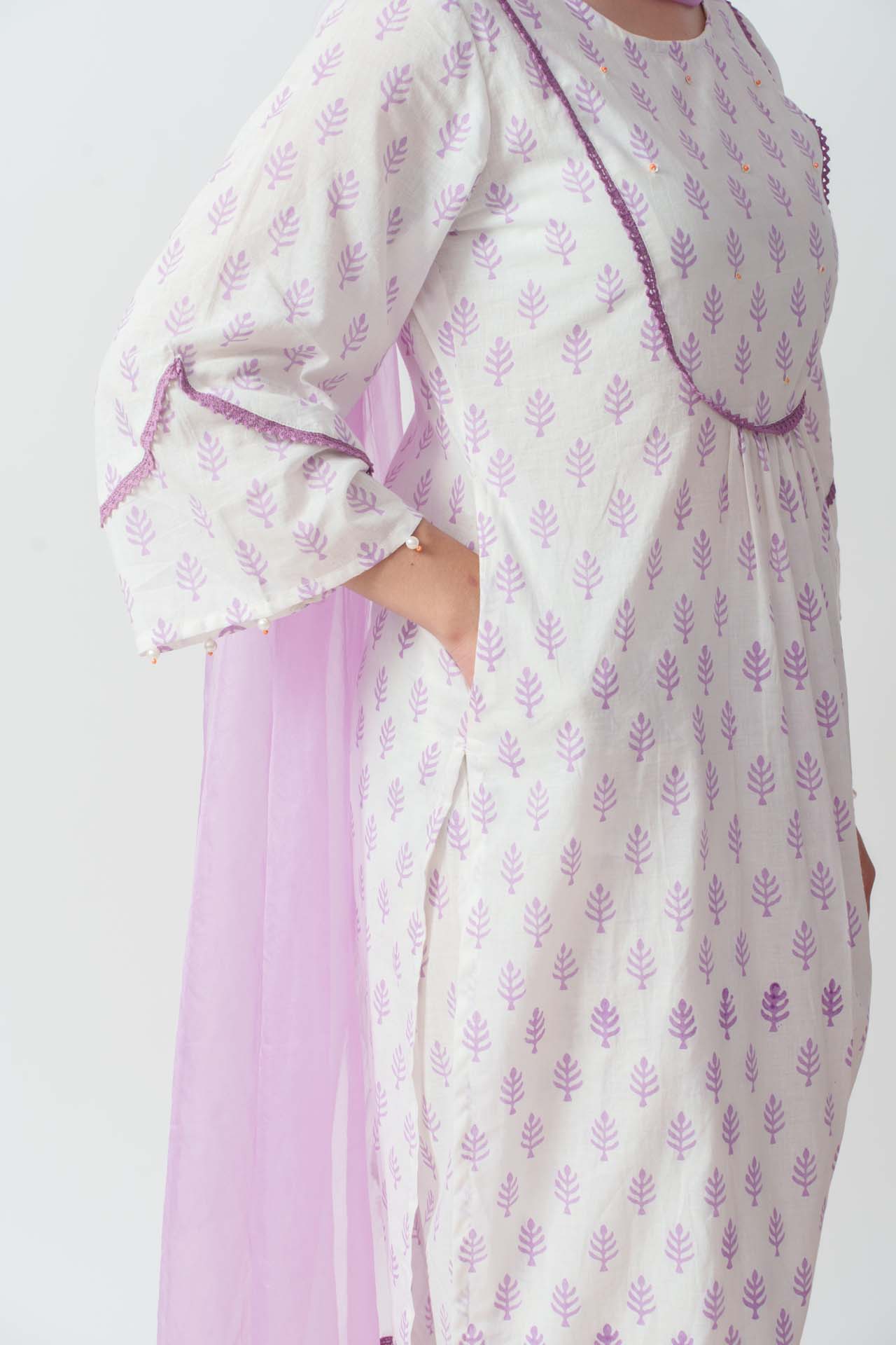 Purple Aster block kurta set