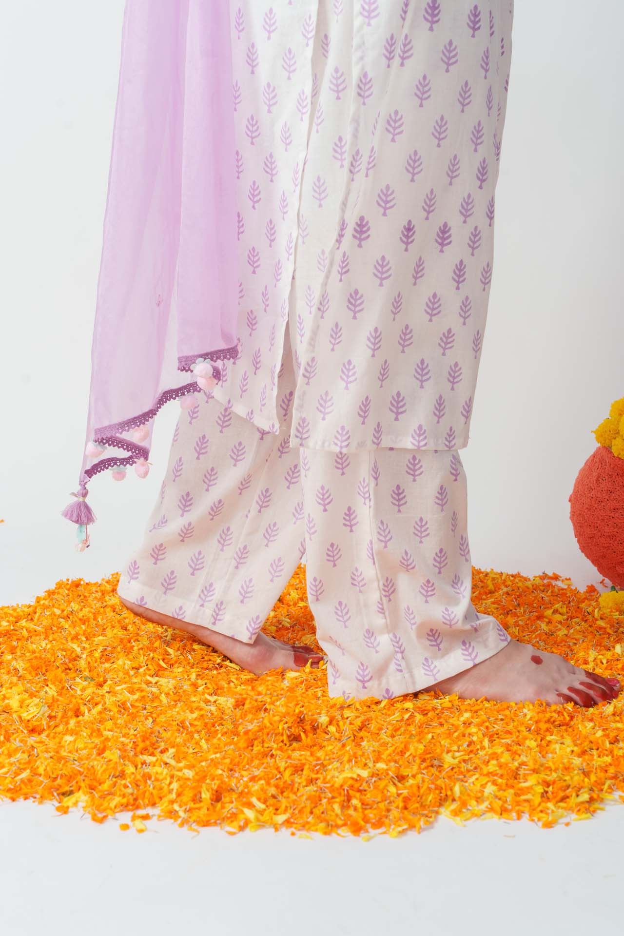 Purple Aster block kurta set