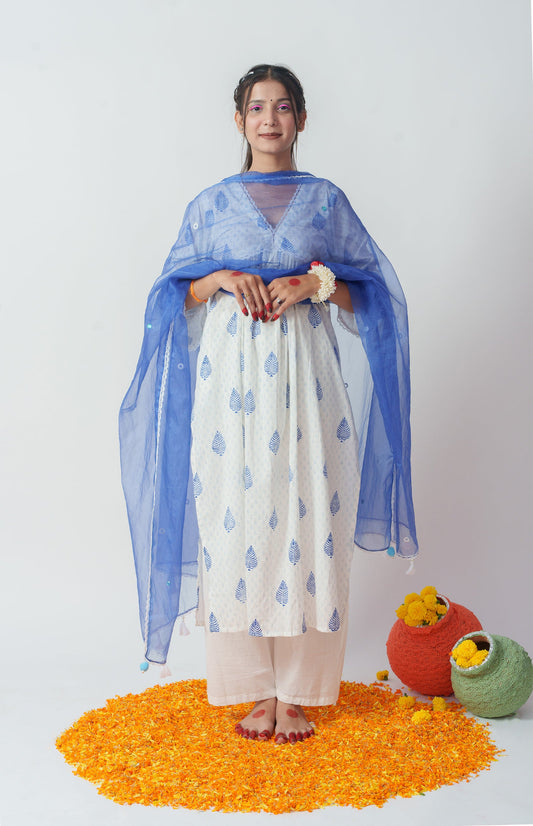 Bicolor Pineapple Lily block kurta set
