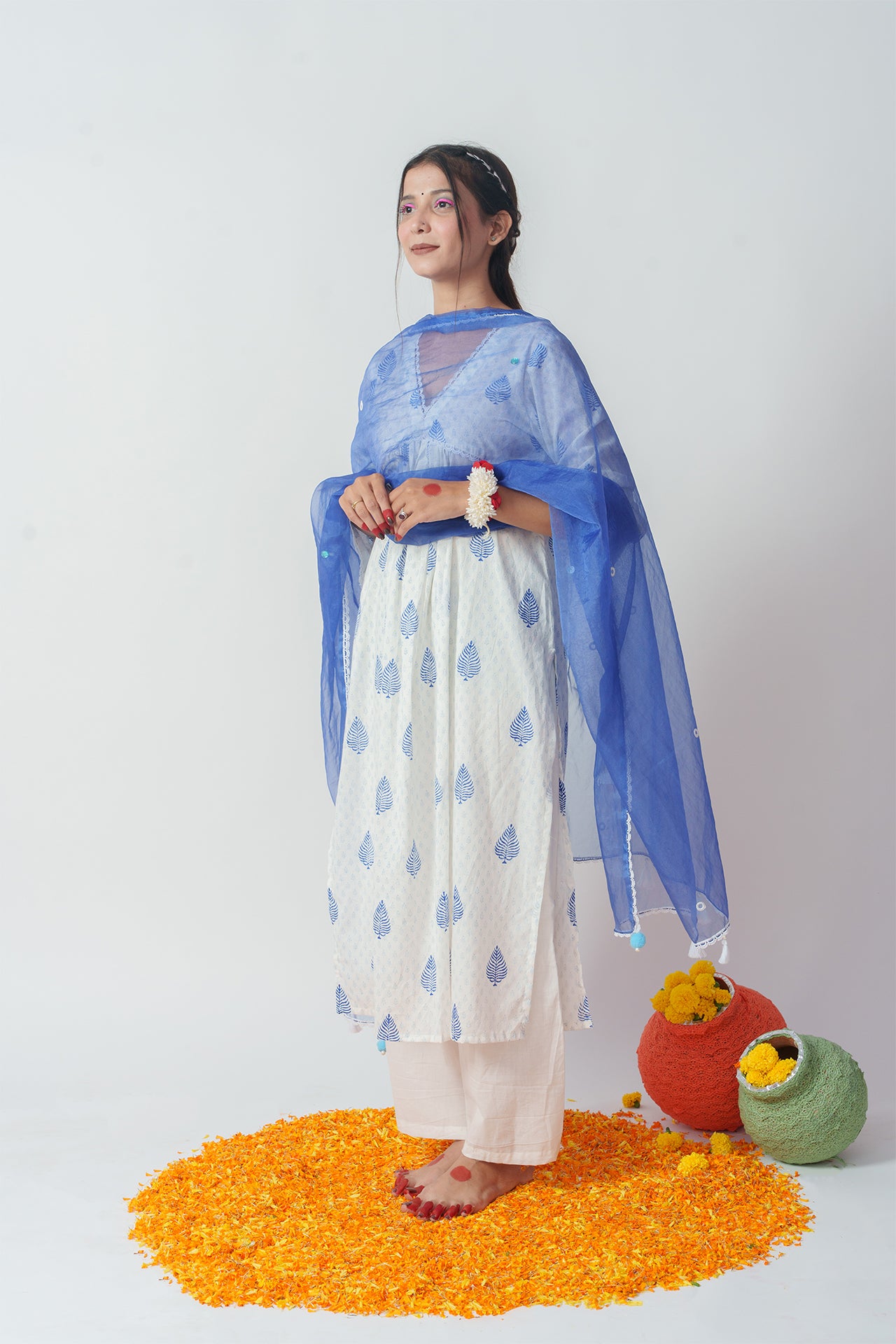 Bicolor Pineapple Lily block kurta set