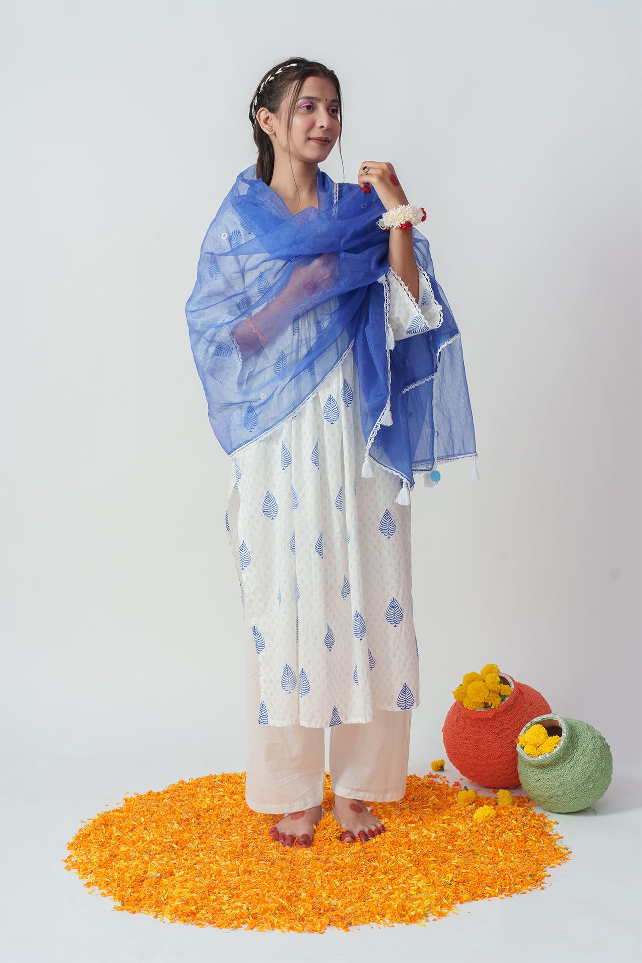 Bicolor Pineapple Lily block kurta set