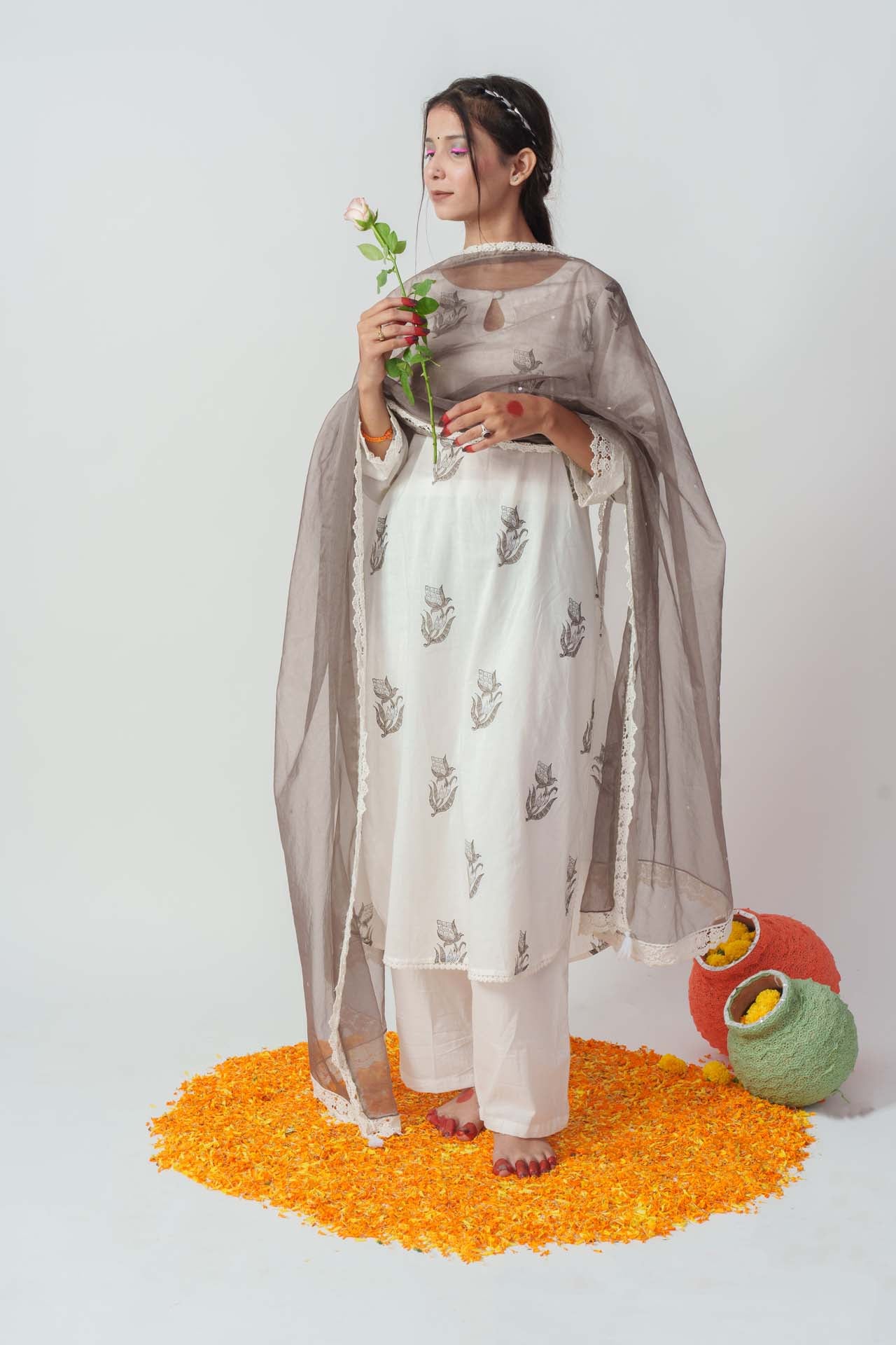 Gulmohar block kurta set
