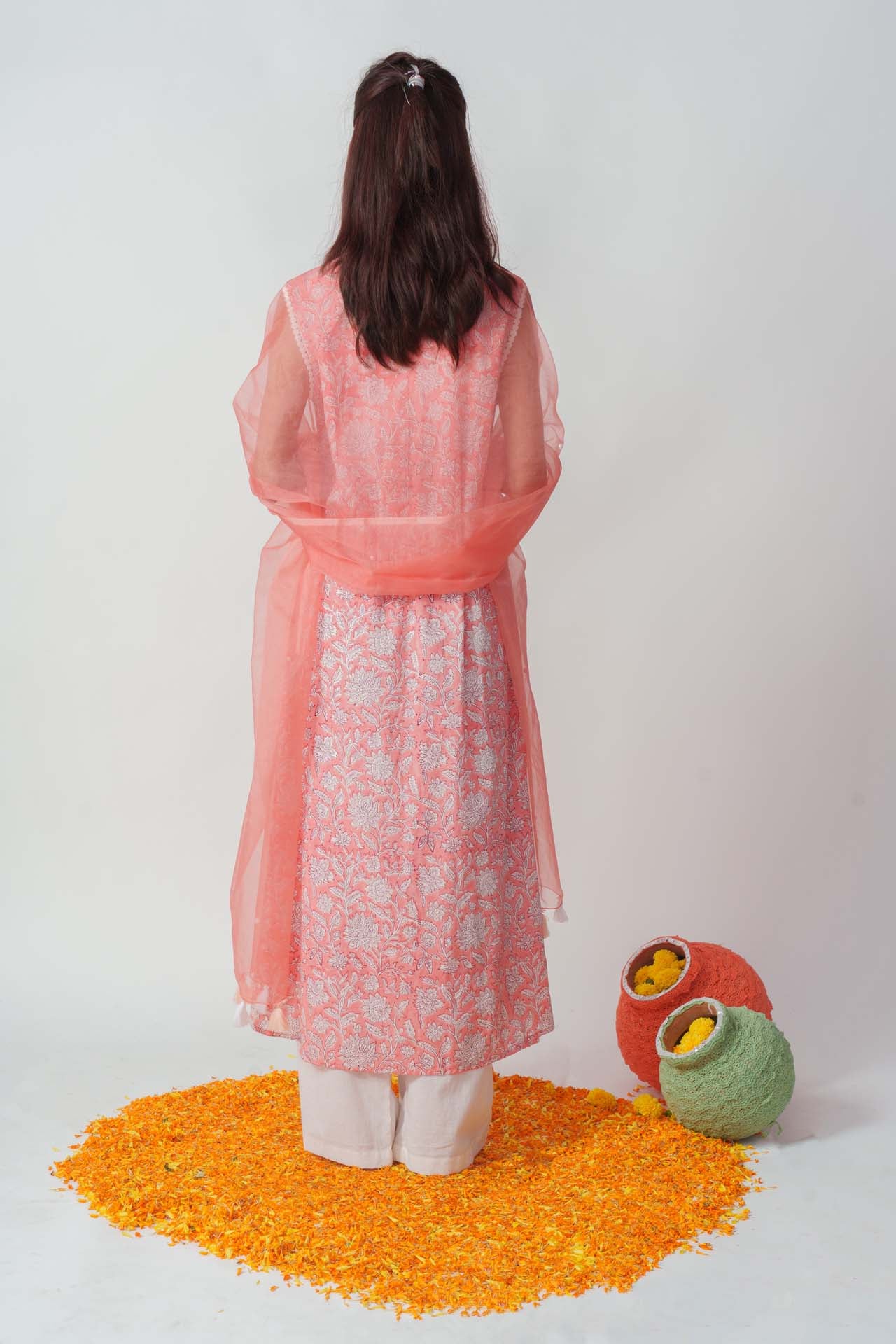 Peachy twinkle block kurta set