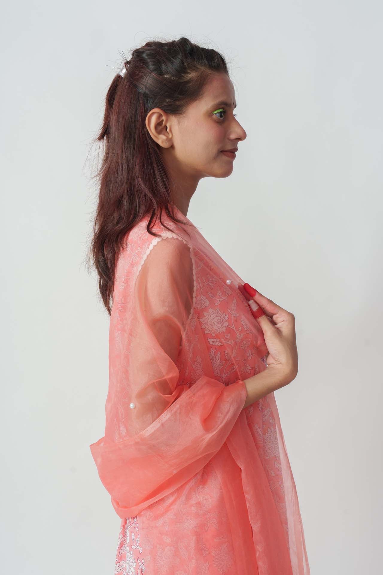 Peachy twinkle block kurta set