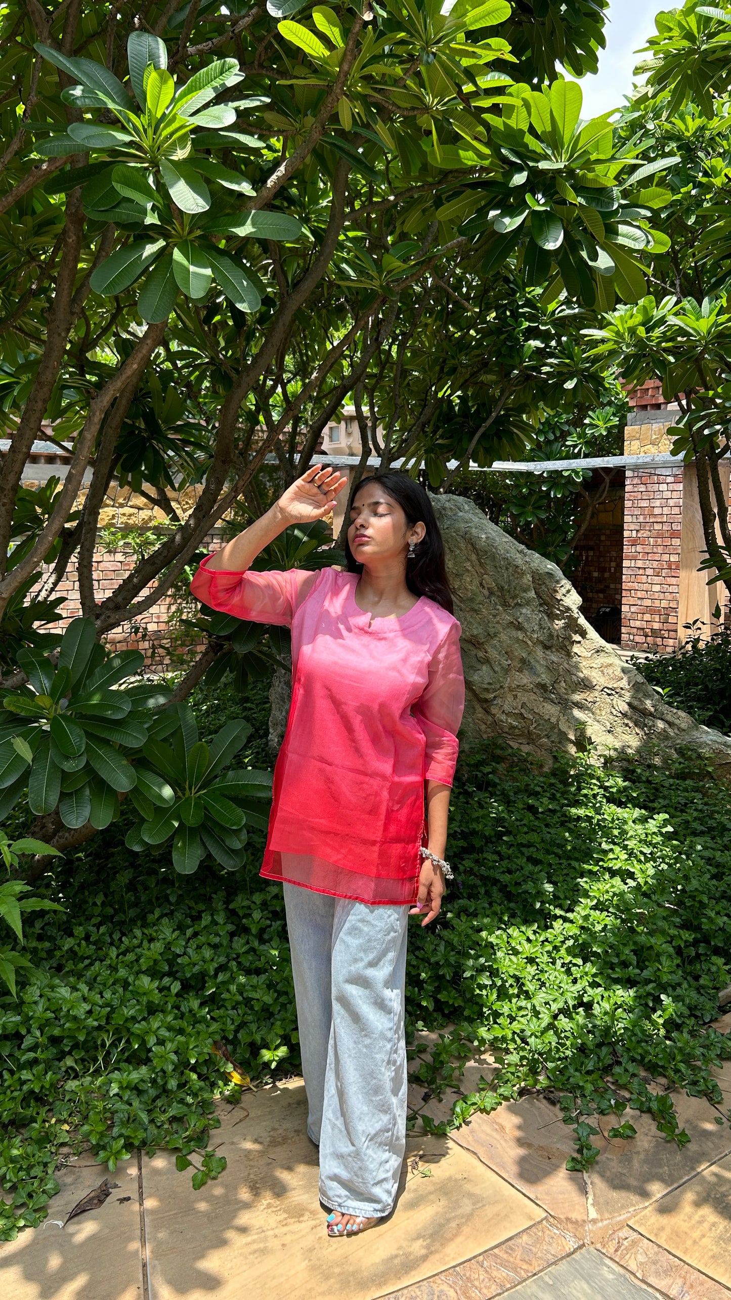 RED OMBRE SHORT KURTI