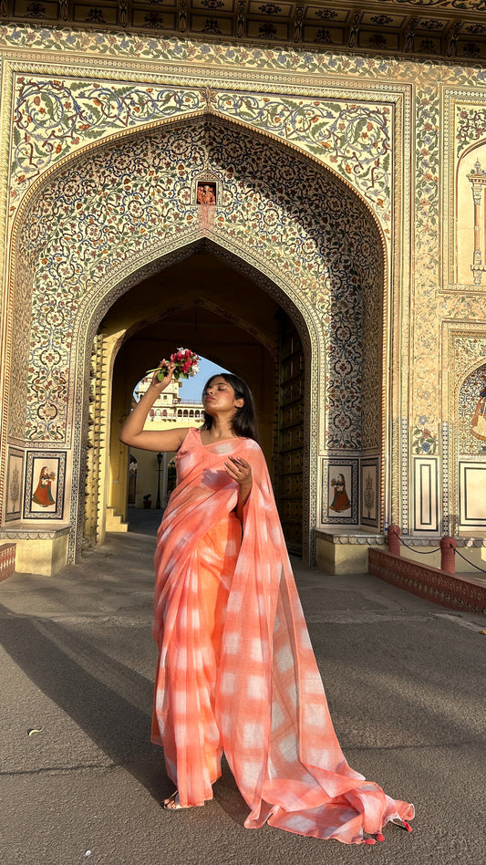 PEACH  Kota doriya tie&dye saree